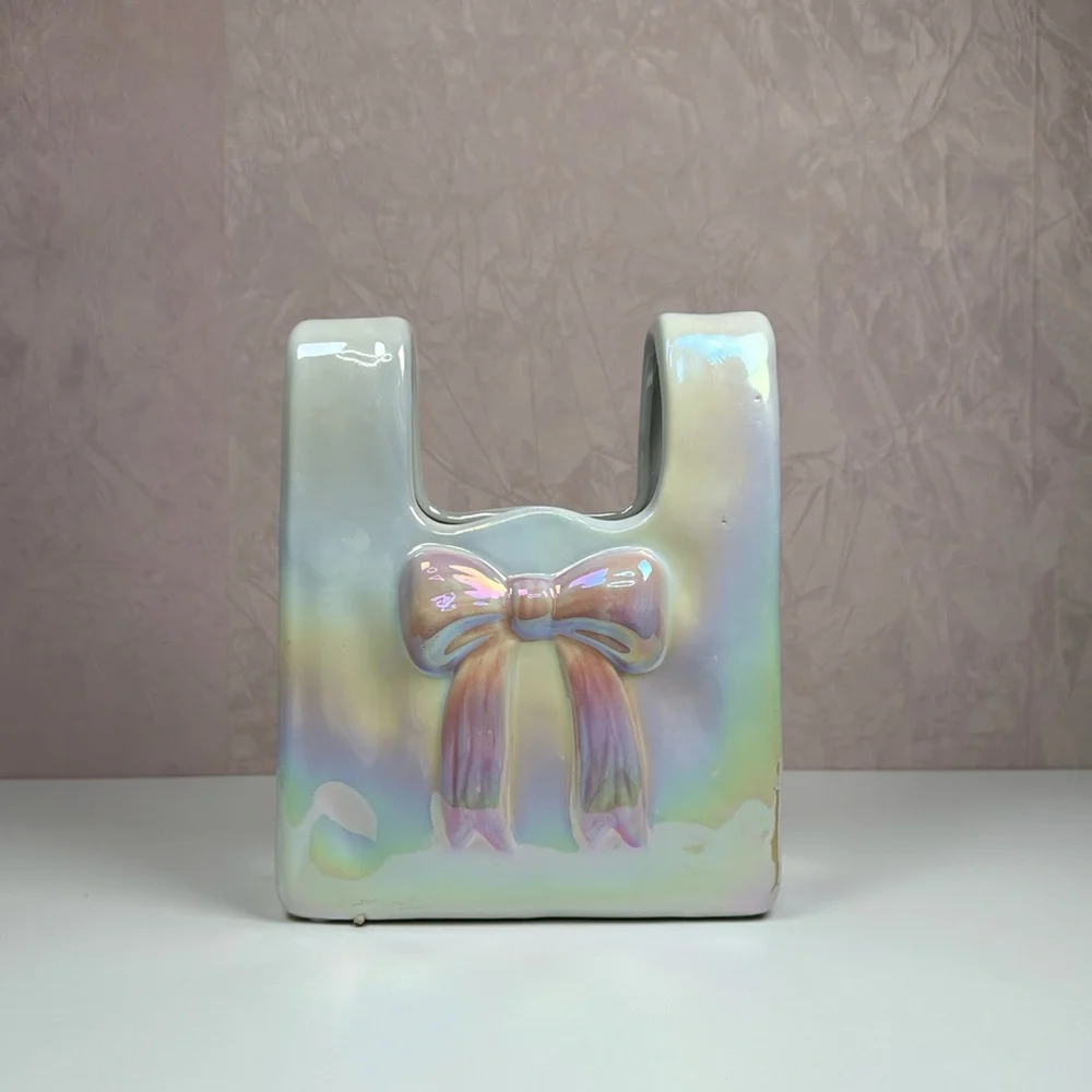 Iridescent Bow Bag Style Vase